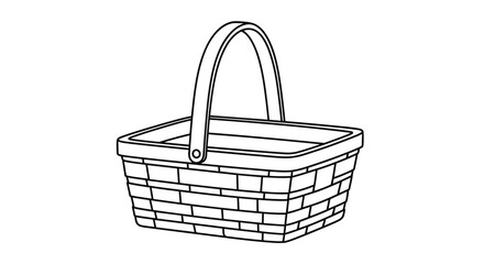 Obraz premium Minimalist line art illustration of traditional wicker basket with handle used for picnic shopping or storage purposes.