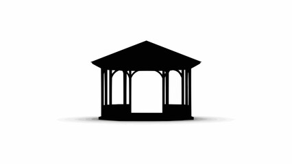 Black Silhouette of a Hexagonal Gazebo on a White Background.
