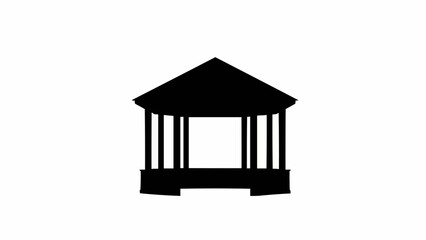 Black silhouette of a simple gazebo structure on a white background.