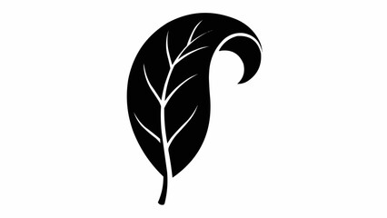 Black silhouette of a single leaf with veins and stem.