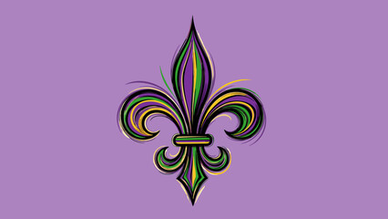 Naklejka premium Fleur-de-lis symbol with vibrant colors on a purple background for Mardi Gras celebration