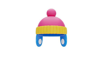 3D Rendering of a Pink and Yellow Winter Hat with Blue Ear Flaps