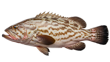 Naklejka premium Fresh Marbled Grouper Fish Isolated on White Background
