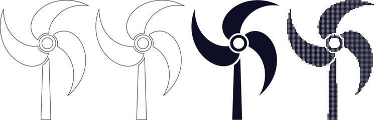 Four Different Wind Turbine Designs in Various Styles and Colors © MDABDUS