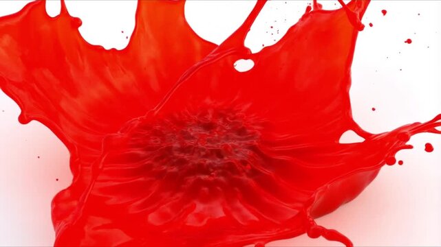 slow-motion high-speed capture blood splashing pure white background, fractal patterns, realistic fluid physics, cinematic lighting, sharp detail, 4K, high contrast, isolated, clean background, 4k