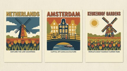 Retro Travel Netherlands Poster Set