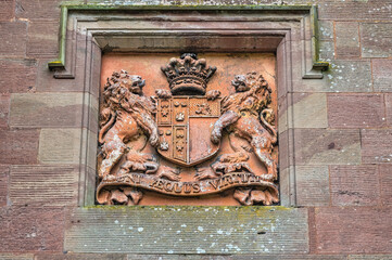 Shield above the entrance to scone palace. Scotland. Home to the original Stone of Destiny.