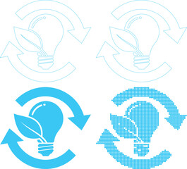 Eco friendly light bulb with leaf and recycling symbol in different styles and colors