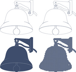 Four Different Style Illustrations of Wall Mounted Bells in Various Designs and Colors