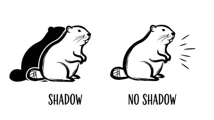 Groundhog Day illustration showing shadow and no shadow predictions with playful design