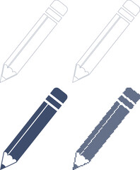 Four different style pencil icons in various shades and patterns on white background