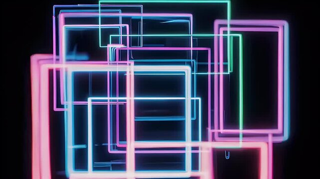 Neon Light Boxes Moving in Darkness.
