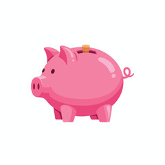 Obraz premium A pink cartoon piggy bank, side view, with a cork in the coin slot