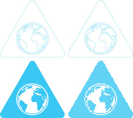 Global Earth Triangle Icons in Blue and White Colors for International Concepts