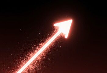 Glowing neon arrow ascending with particle dust trail and volumetric light effect