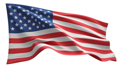 American flag waving in the wind on a Transparent background