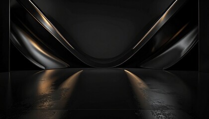 A sleek 3d black and white automobile design features a metal texture and glass finish as the vehicle speeds through a dark steel tunnel background with technology light