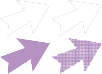 Purple arrows pointing to the right in different styles and patterns on white background