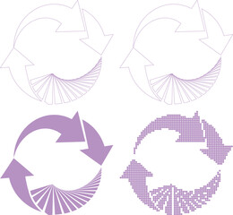 Purple Circular Arrows with Radiating Lines and Dotted Patterns on White Background