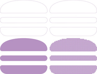 Purple shapes and lines on white background for design and decoration