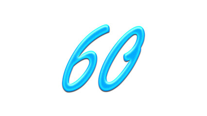 Glowing blue effect of number 60 on white background.