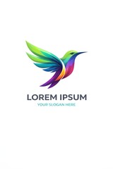 Green and purple hummingbird logo design isolated on white background