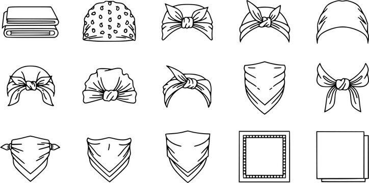 vector set of outline silhouette bandana icon set
