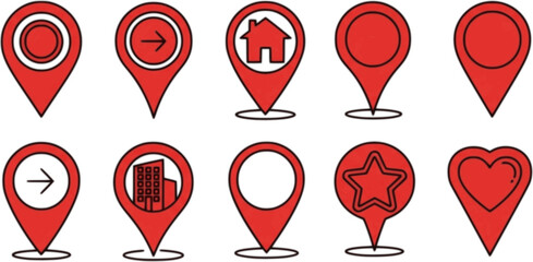 Obraz premium location icon set map pointer pin sign symbol red black outline destination icon place address navigation locator sign vector illustration 