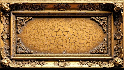 Ornate Golden Intricate Frame Cracked Vintage Weathered Oil Painting Background Cover.jpg
