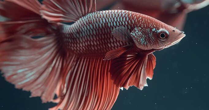 Vibrant Siamese fighting fish gracefully navigates its aquatic environment, displaying stunning, advanced fin design and captivating fluid motion