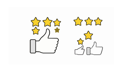 Thumbs up and three star ranking icon outline vector illustration