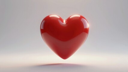 Obraz premium Glossy red heart floating on light background