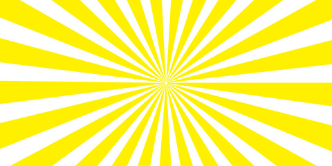 Abstract yellow sun rays design featuring a bright summer sunburst and orange sunlight beams for a vibrant sunshine vector illustration on a radial starburst background