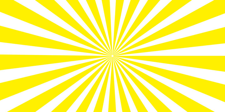 Abstract yellow sun rays design featuring a bright summer sunburst and orange sunlight beams for a vibrant sunshine vector illustration on a radial starburst background