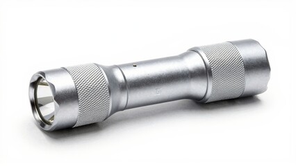 Silver flashlight on white background