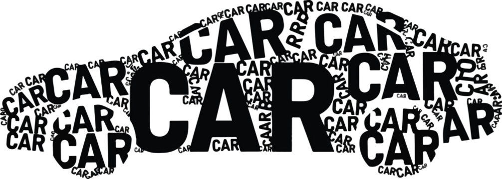 Black and white word cloud shaped like a car silhouette