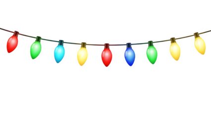 Colorful christmas lights string on black background