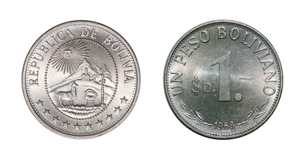 Coin 1 peso. 1968 year. Republic of Bolivia
