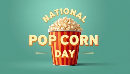 A vibrant illustration of a popcorn bucket celebrating National Popcorn Day on a colorful background