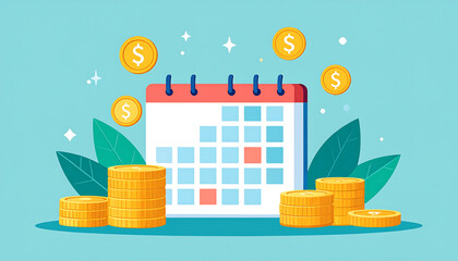 Financial Planning Calendar with Gold Coins: Budgeting, Payment Schedule, and Money Management Concept Illustration