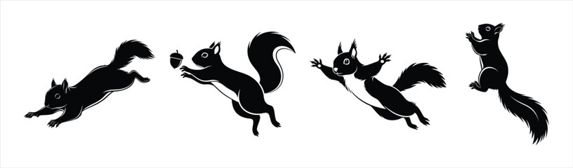 Silhouette of a squirrel in motion, jumping and reaching for a nut © Sunnn