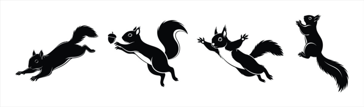 Silhouette of a squirrel in motion, jumping and reaching for a nut