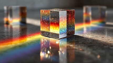 Colorful refraction in glass cube abstract optical effect pictures