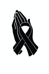 Silhouette of folded hands + ribbon, 