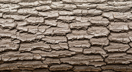 Detailed close up of dry cracked tree bark texture with rough natural pattern covering the surface of a mature forest trunk
