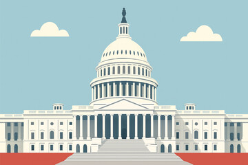 Capitol steps illustration, clean vector, ceremonial mood