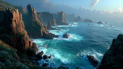 Dramatic basalt rock coastal cliffs seascape images