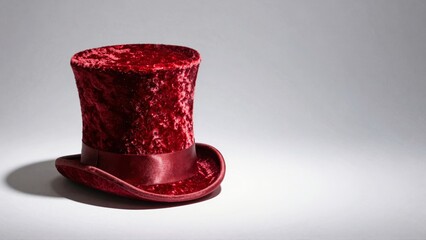 Red velvet top hat on gray background