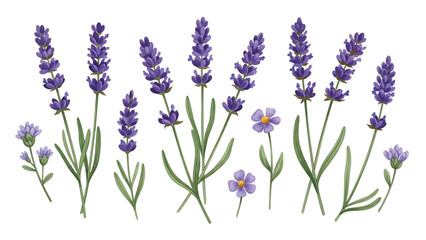 Naklejka premium Modern vector watercolor-style floral and nature wallpaper featuring lavender sprigs and wildflowers, calming botanical background ideal for interiors, textiles, and wellness branding