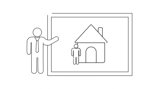 Real Estate Presentation - House Icon and Salesman Illustration.